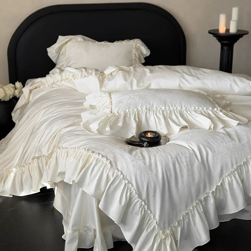 Bedding Set Jacquard Satin Ruffled Edge Four-Piece Set