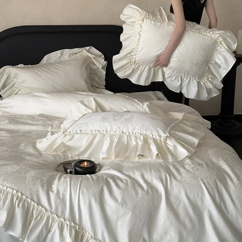 Bedding Set Jacquard Satin Ruffled Edge Four-Piece Set