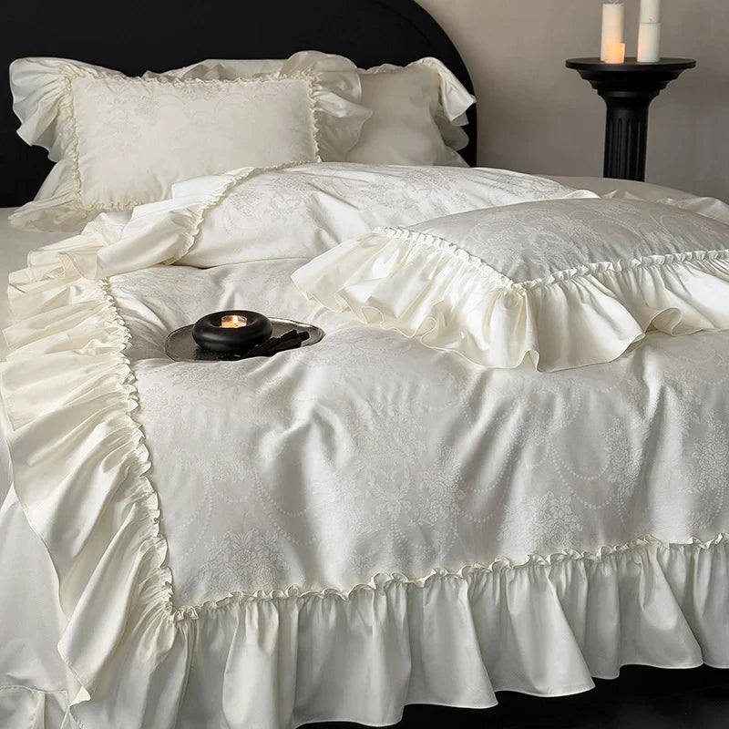 Bedding Set Jacquard Satin Ruffled Edge Four-Piece Set