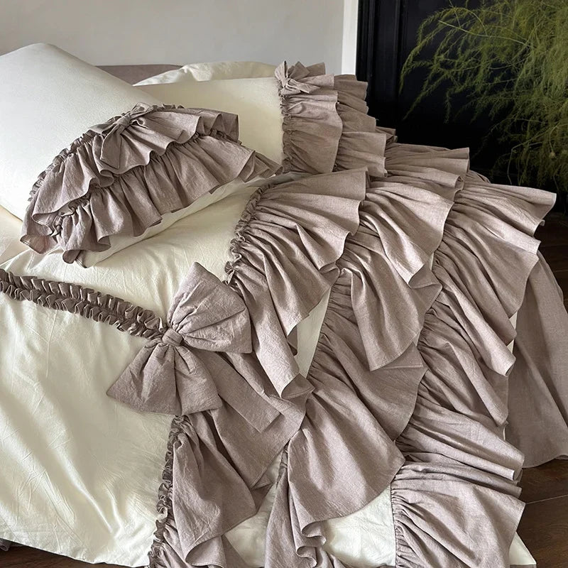Bedding Set Layered Ruffle & Linen-Look 4-Piece With Bed Skirt