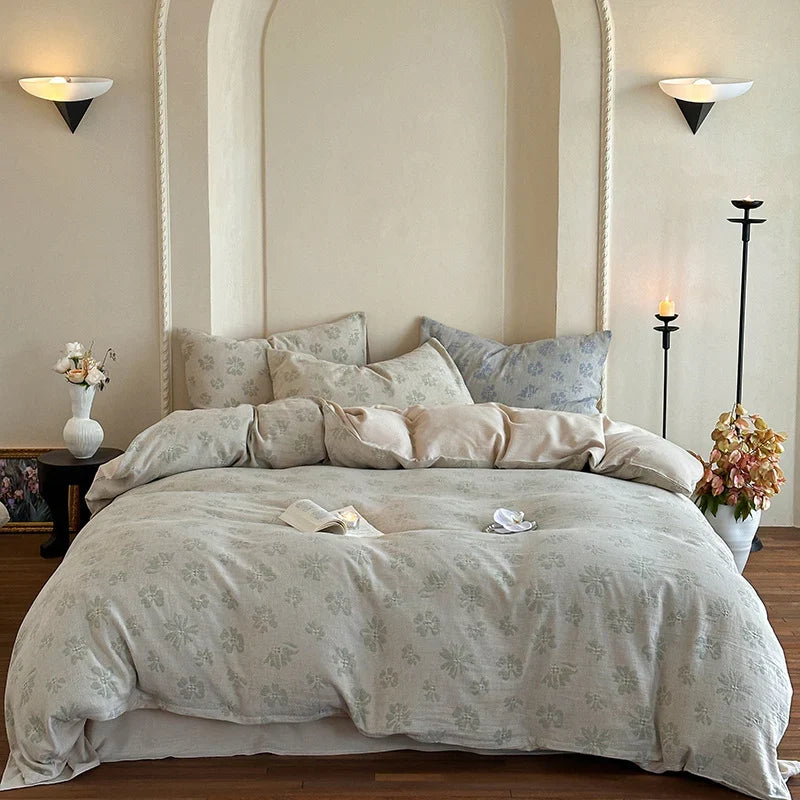 Bedding Set Lightweight Cotton Muslin Reversible 4-Piece