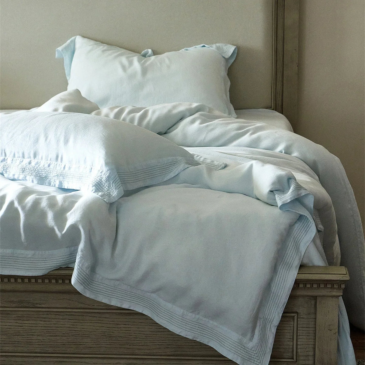 Bedding Set Linen-Look Breathable Cotton Piped Seams