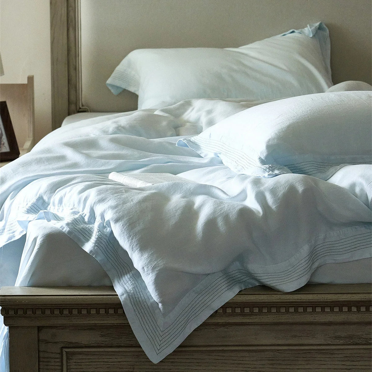 Bedding Set Linen-Look Breathable Cotton Piped Seams