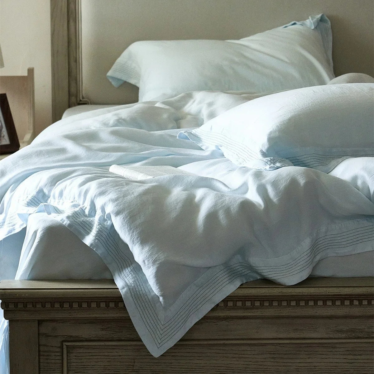 Bedding Set Linen-Look Breathable Cotton Piped Seams