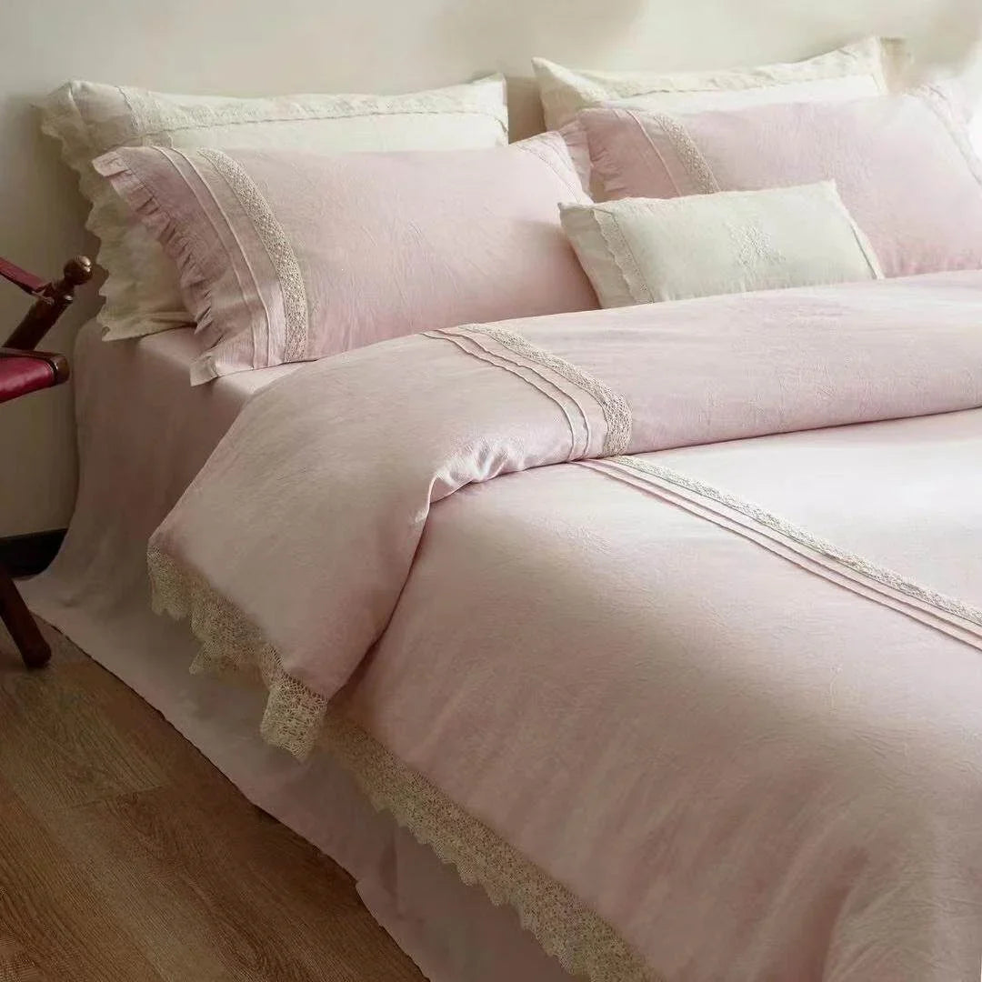 Bedding Set Linen-Look Breathable Crochet Lace