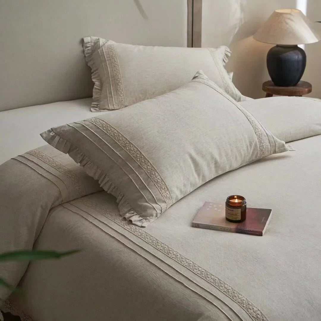 Bedding Set Linen-Look Breathable Crochet Lace