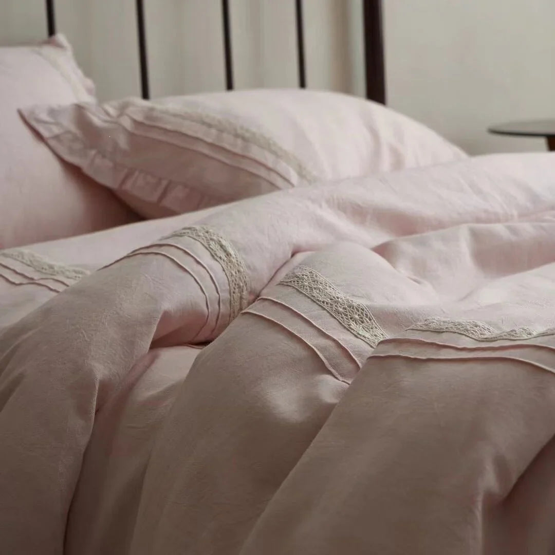 Bedding Set Linen-Look Breathable Crochet Lace
