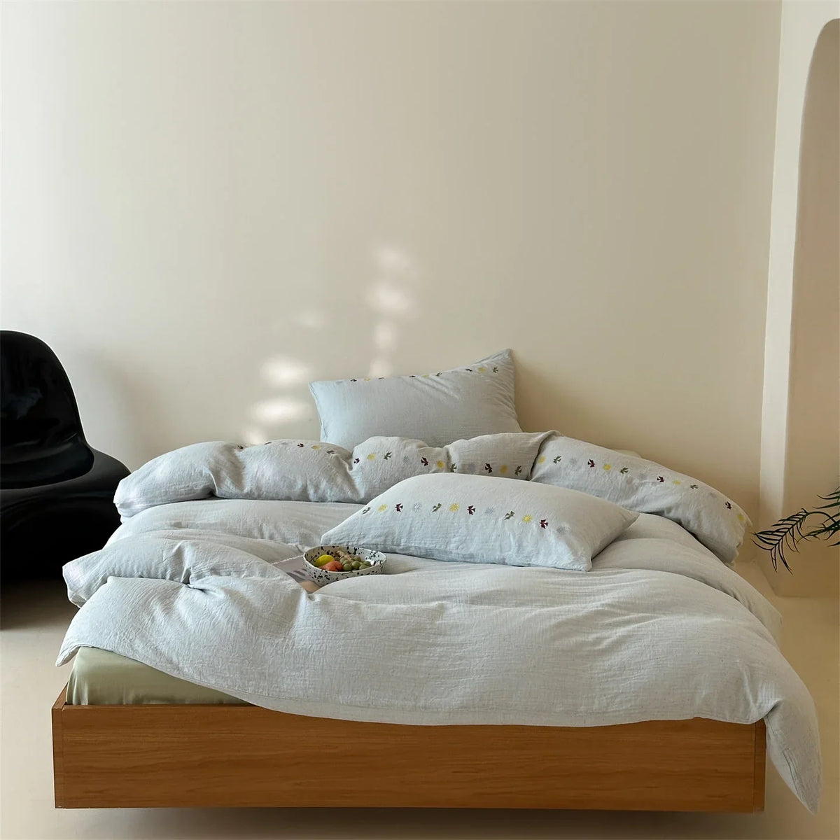 Bedding Set Linen-Look Cotton Blend Embroidered