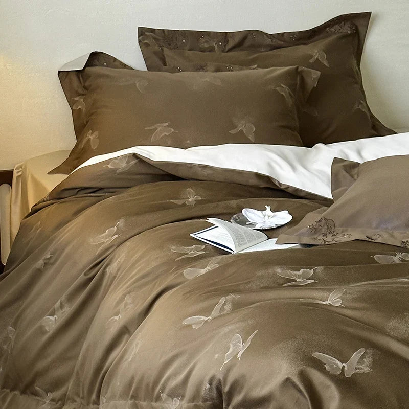 Bedding Set Mako Satin Cotton Butterfly Jacquard 4-Piece
