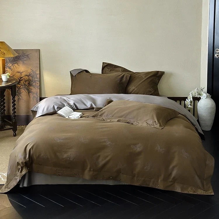 Bedding Set Mako Satin Cotton Butterfly Jacquard 4-Piece