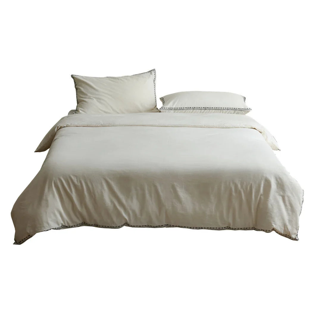 Bedding Set Organic Cotton-Linen Hand-Embroidered 4-Piece