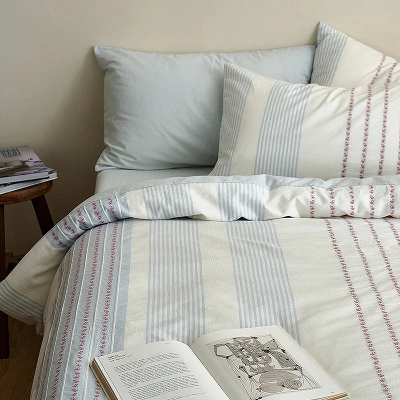 Bedding Set Percale Cotton Embroidered Floral Set of 4