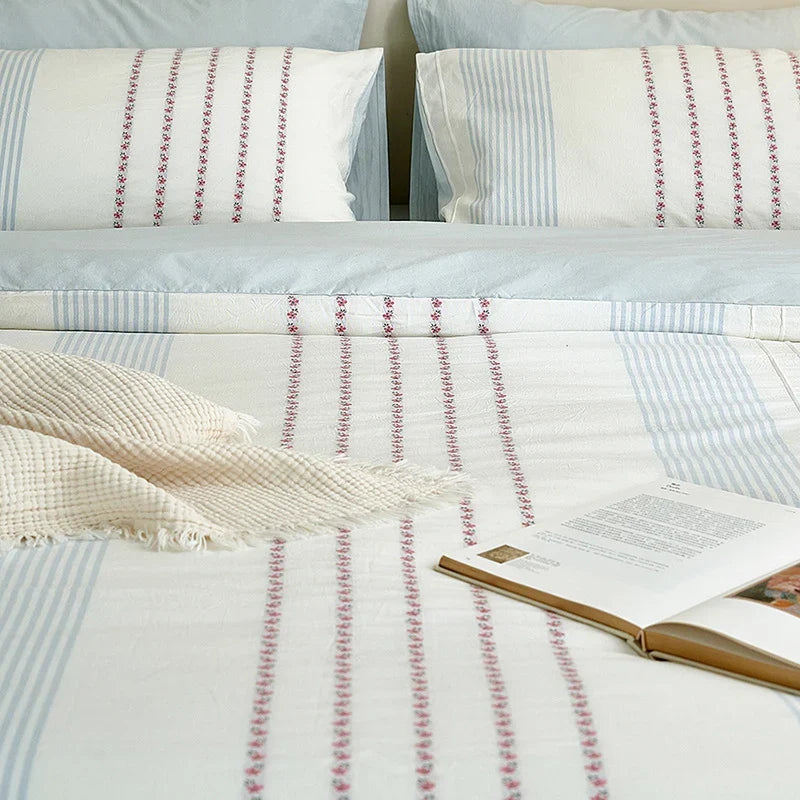 Bedding Set Percale Cotton Embroidered Floral Set of 4