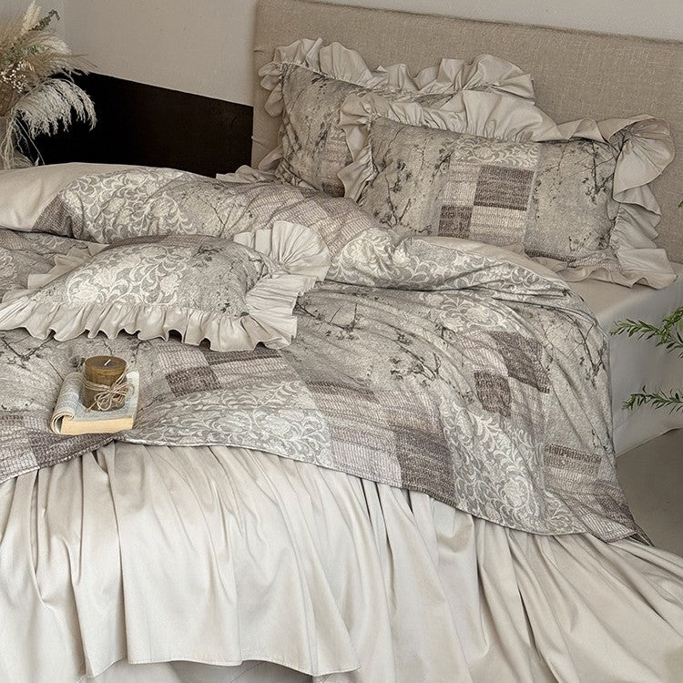 Bedding Set Quilted Patchwork Gathered Bedskirt Machine-Washable
