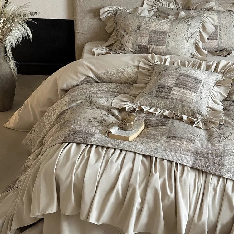 Bedding Set Quilted Patchwork Gathered Bedskirt Machine-Washable