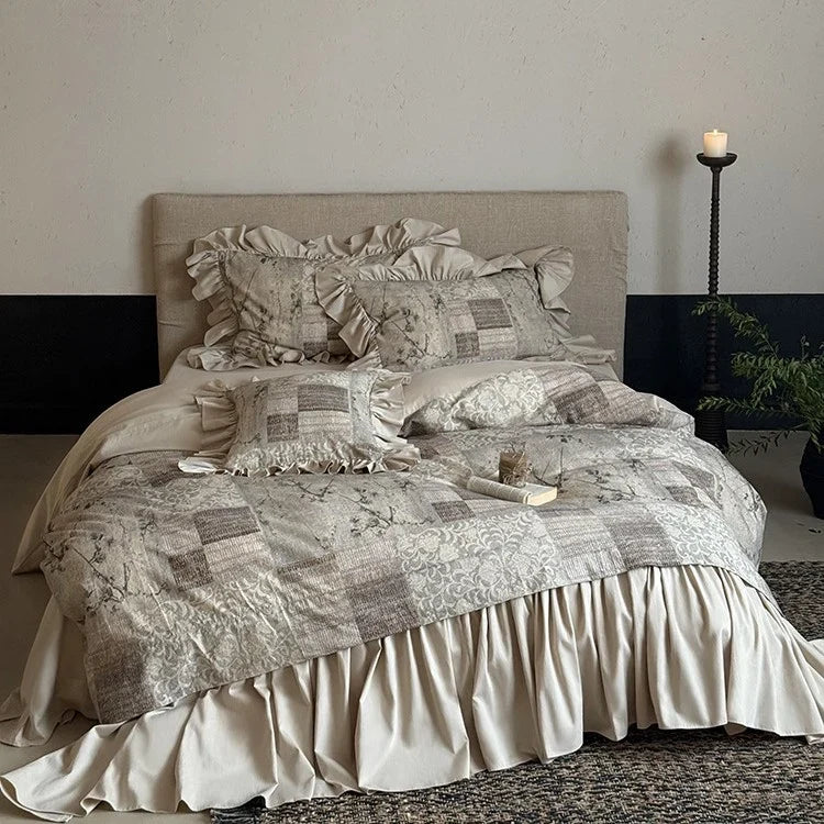 Bedding Set Quilted Patchwork Gathered Bedskirt Machine-Washable