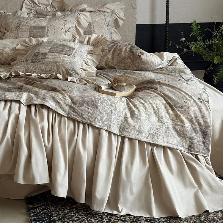 Bedding Set Quilted Patchwork Gathered Bedskirt Machine-Washable