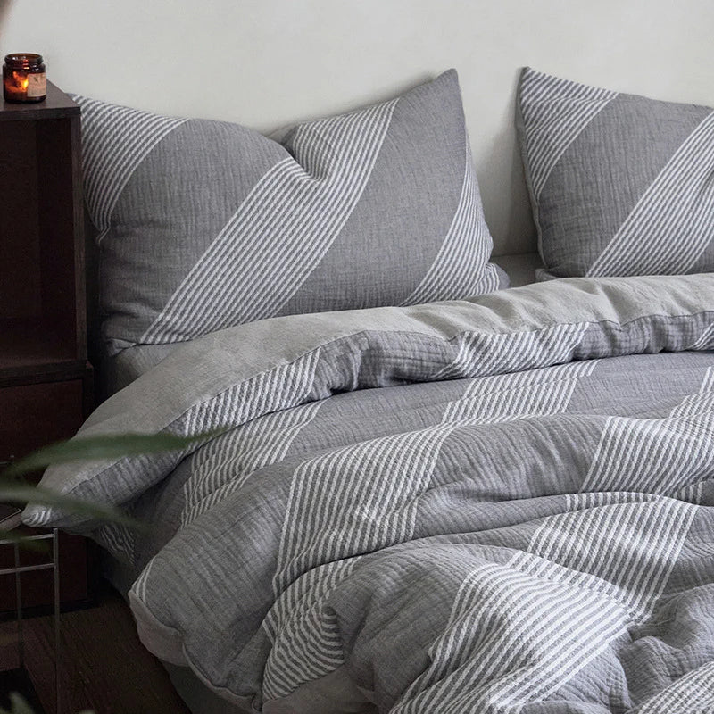 Bedding Set Reversible Cotton-Linen Breathable & Moisture-Regulating 4-Piece