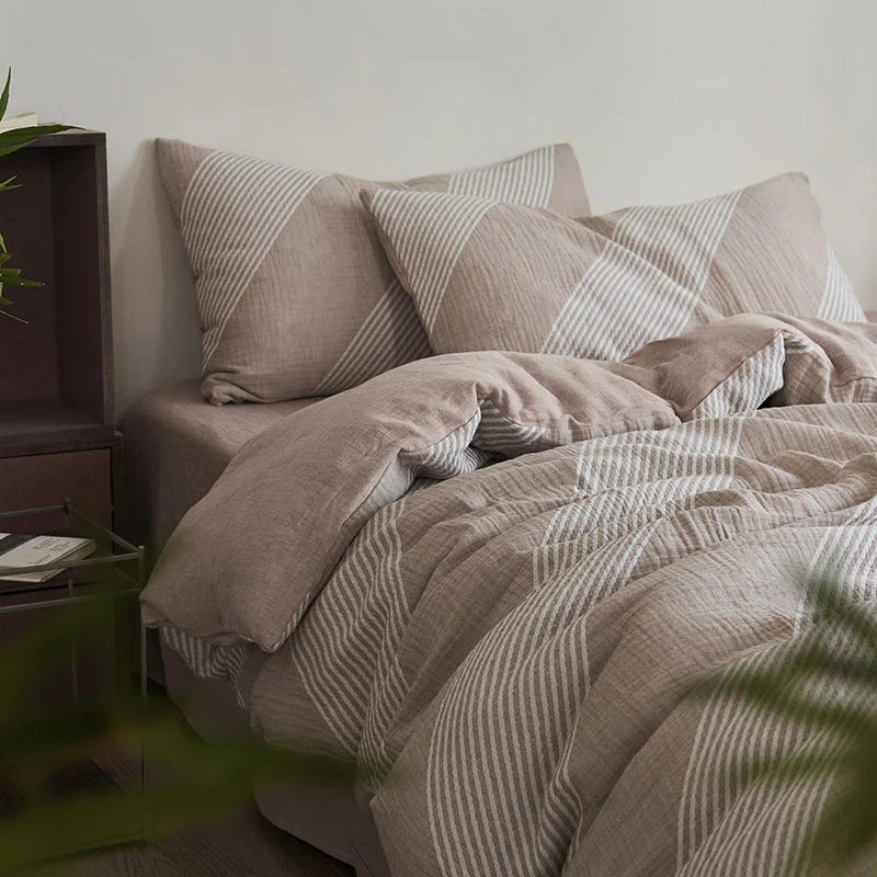 Bedding Set Reversible Cotton-Linen Breathable & Moisture-Regulating 4-Piece