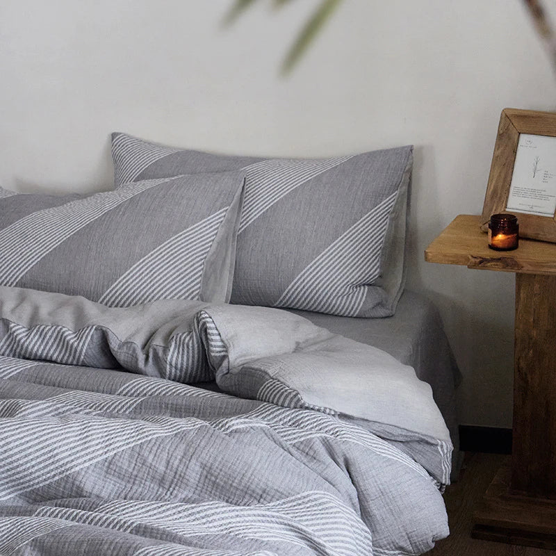 Bedding Set Reversible Cotton-Linen Breathable & Moisture-Regulating 4-Piece