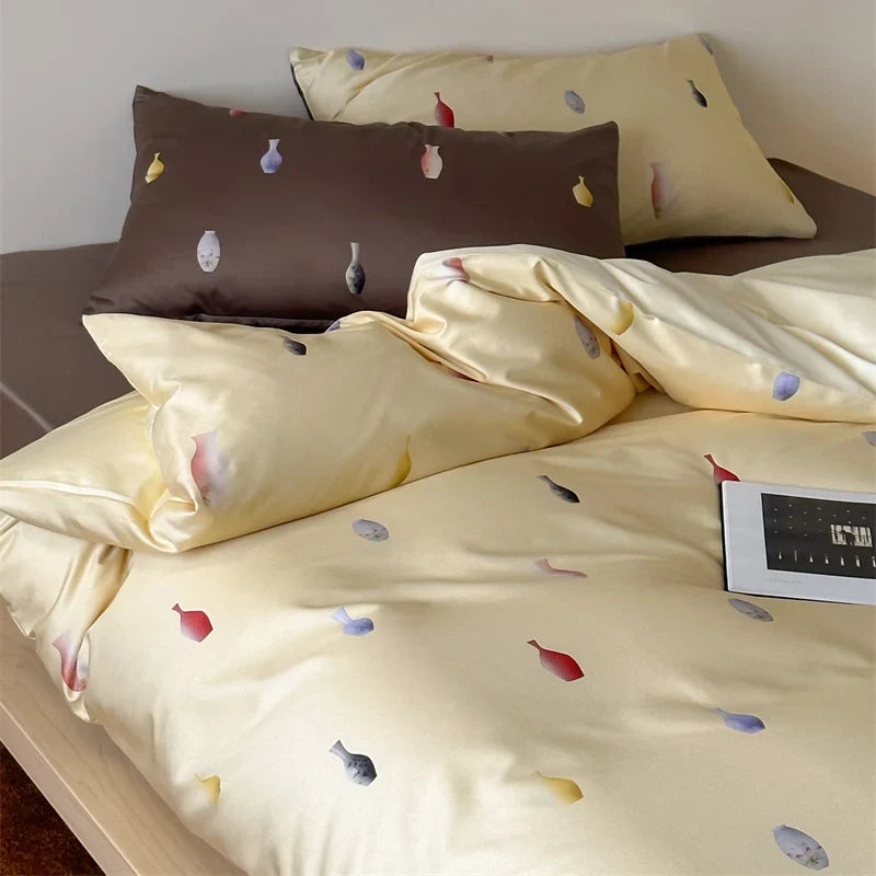 Bedding Set Reversible Cotton Satin 4-Piece