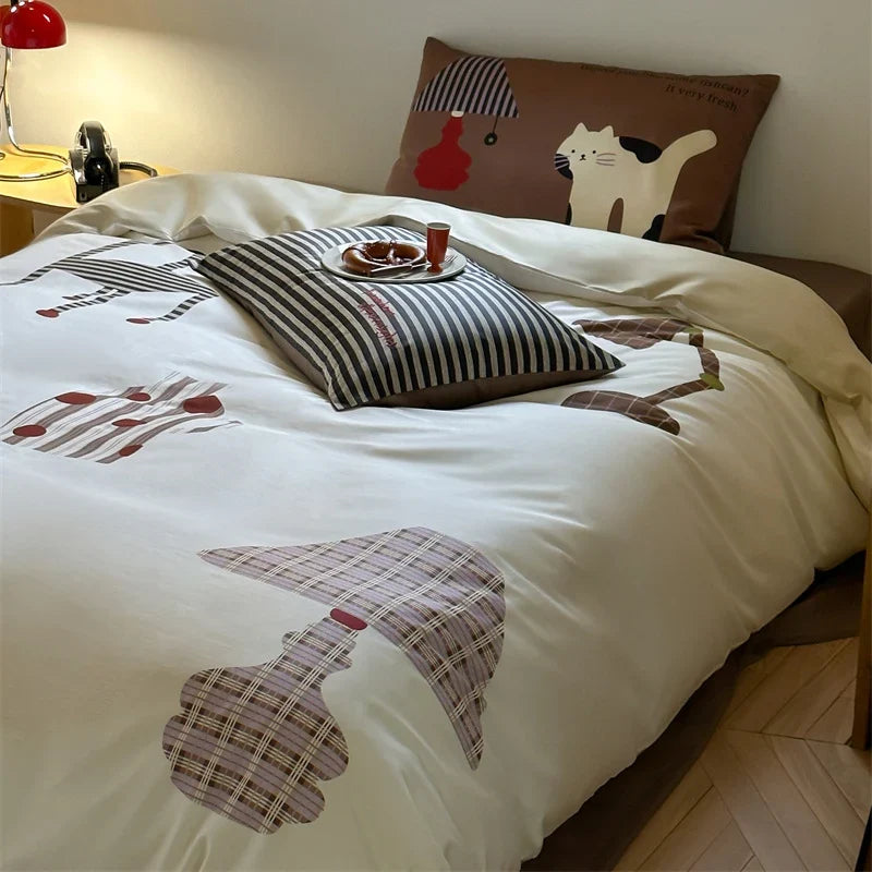Bedding Set Reversible Cotton Satin 4-Piece