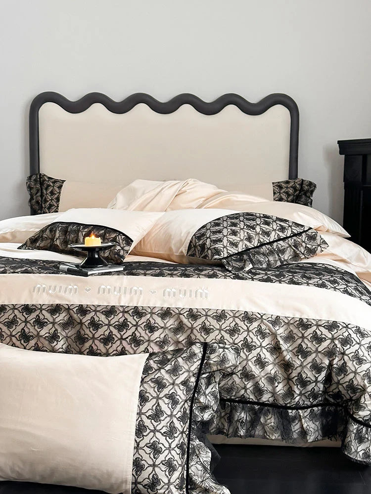 Bedding Set Reversible Cotton Satin Jacquard & Ruffles