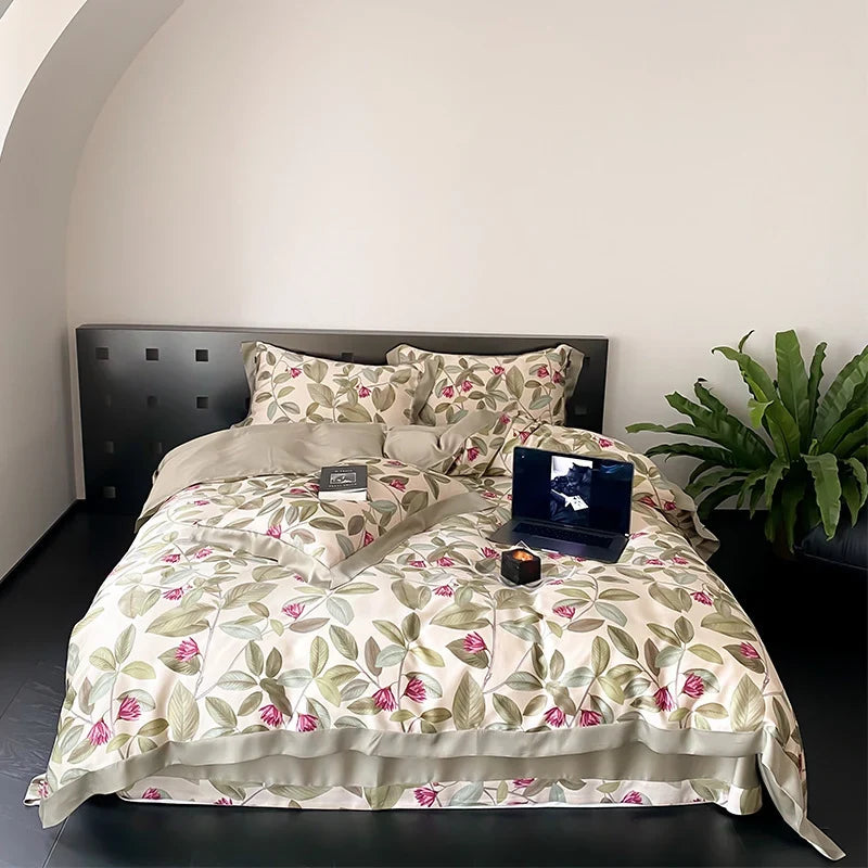 Bedding Set Reversible Rose Print Cotton Satin