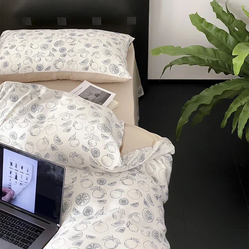 Bedding Set Reversible Rose Print Cotton Satin