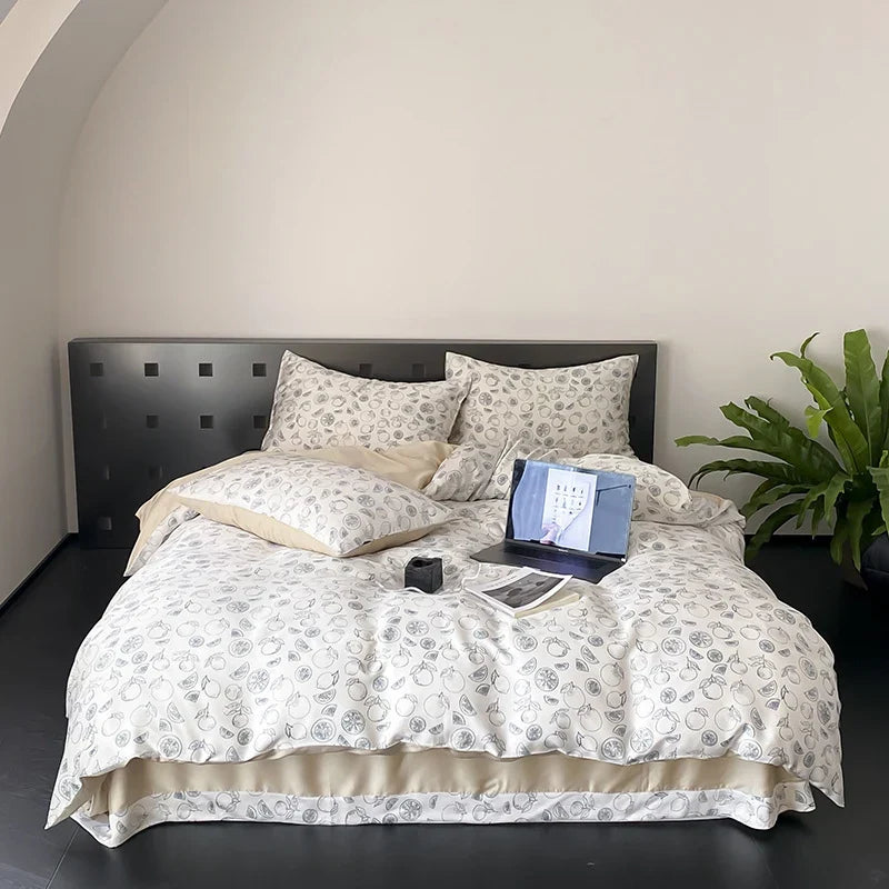 Bedding Set Reversible Rose Print Cotton Satin