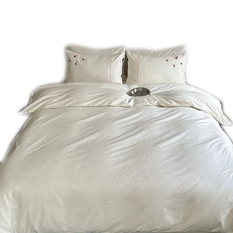Bedding Set Satin Jacquard Embroidered Butterflies 4 Piece