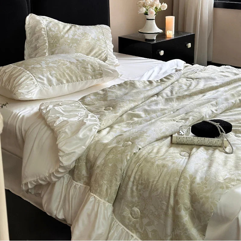Bedding Set Satin Jacquard Gathered Ruffle Machine Washable