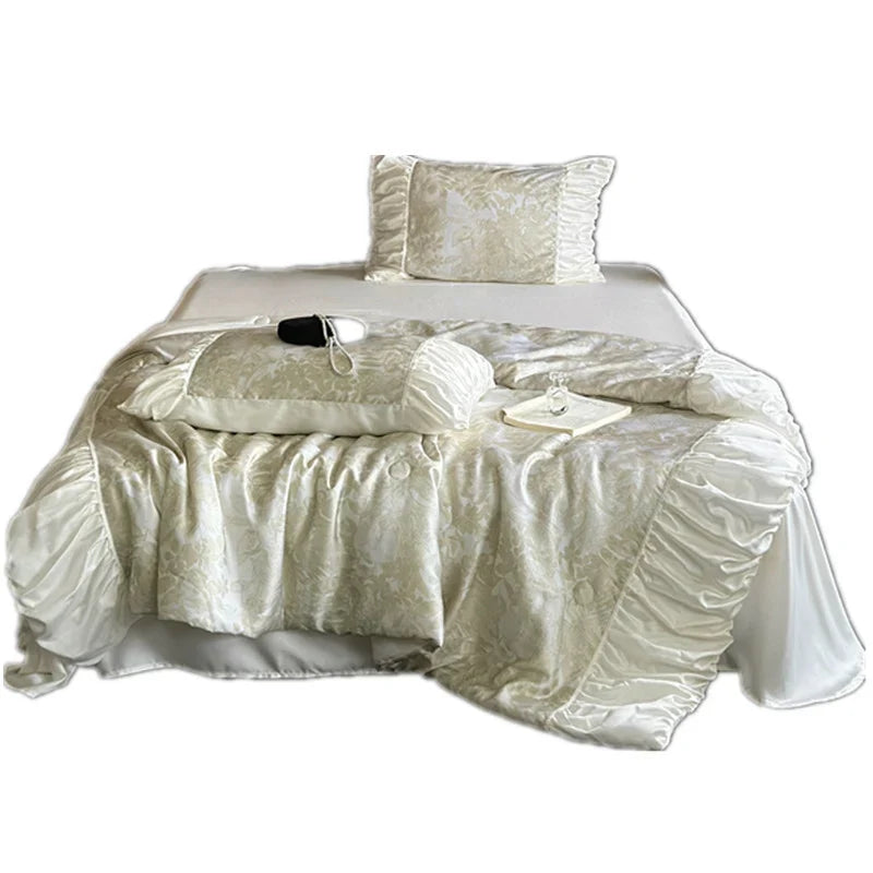 Bedding Set Satin Jacquard Gathered Ruffle Machine Washable