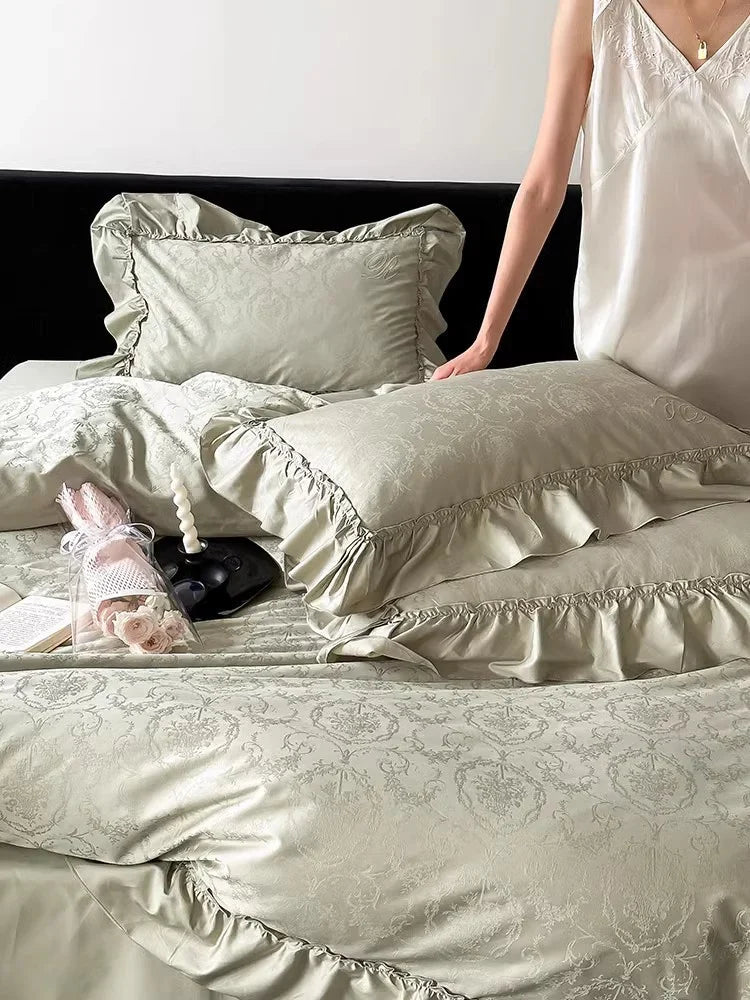 Bedding Set Satin Jacquard Ruffled Edges 4-Piece