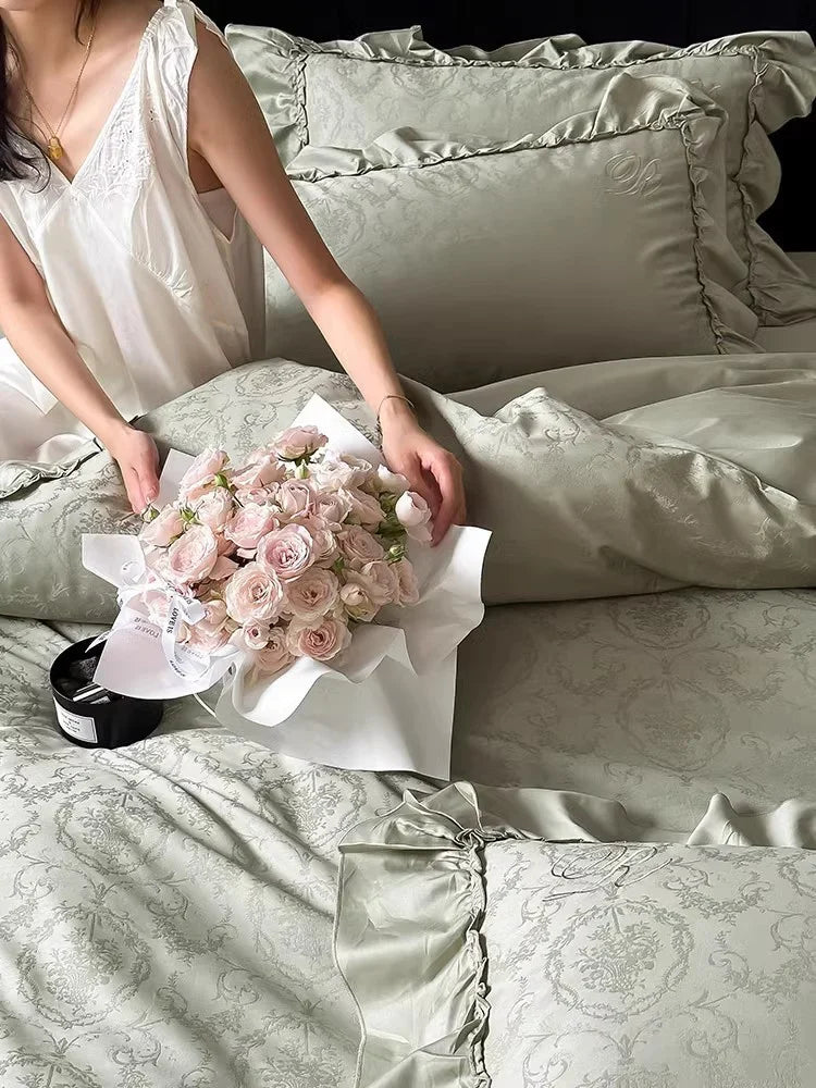 Bedding Set Satin Jacquard Ruffled Edges 4-Piece