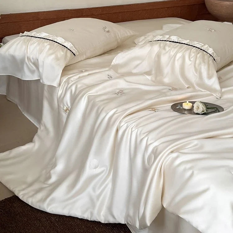 Bedding Set Satin Temperature-Regulating Floral Embroidery