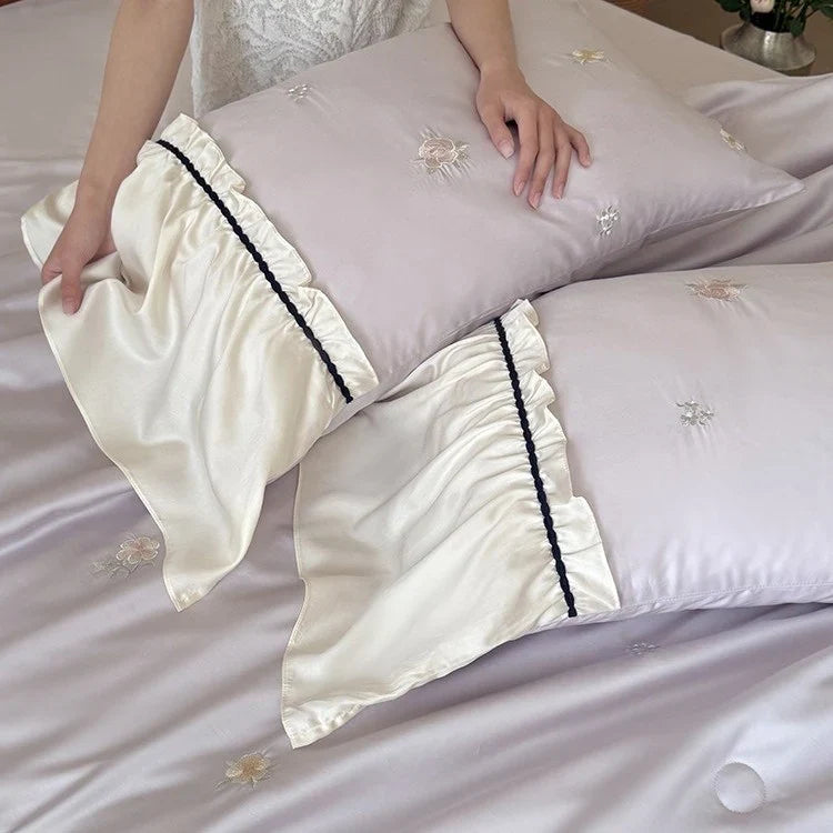 Bedding Set Satin Temperature-Regulating Floral Embroidery