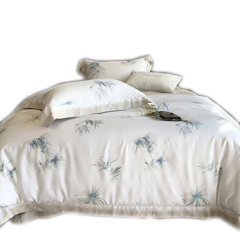 Bedding Set Silky Cotton Satin Leaf Print 4-Piece Set