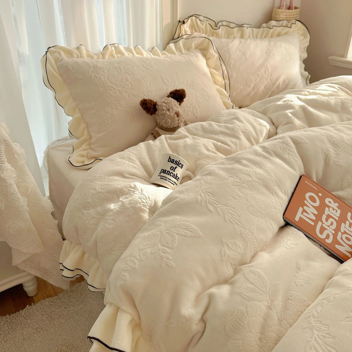 Bedding Set Silky Milk Fiber Double-Layer Lace Edge