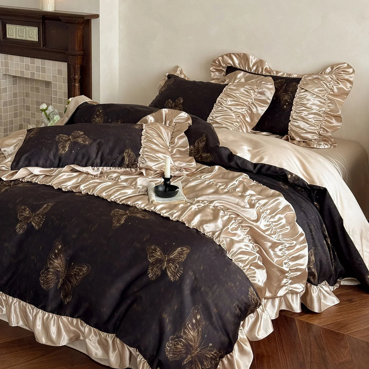 Bedding Set Silky Satin Butterfly Print