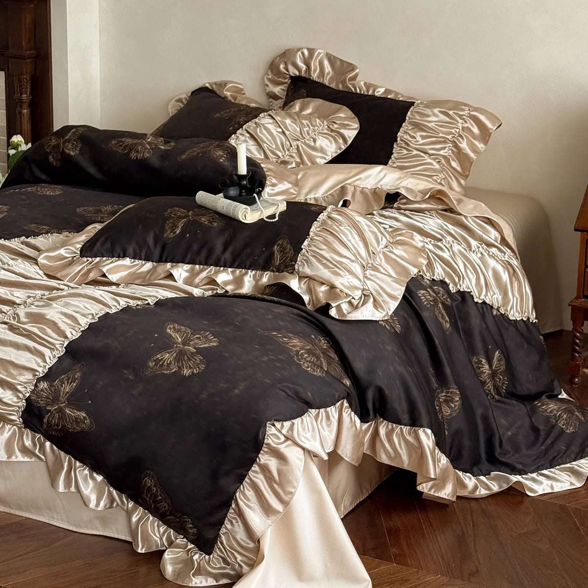 Bedding Set Silky Satin Butterfly Print