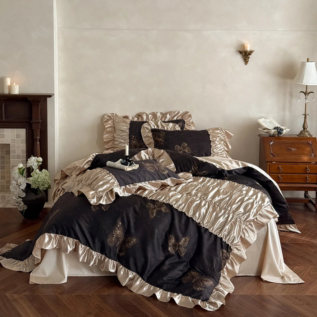 Bedding Set Silky Satin Butterfly Print
