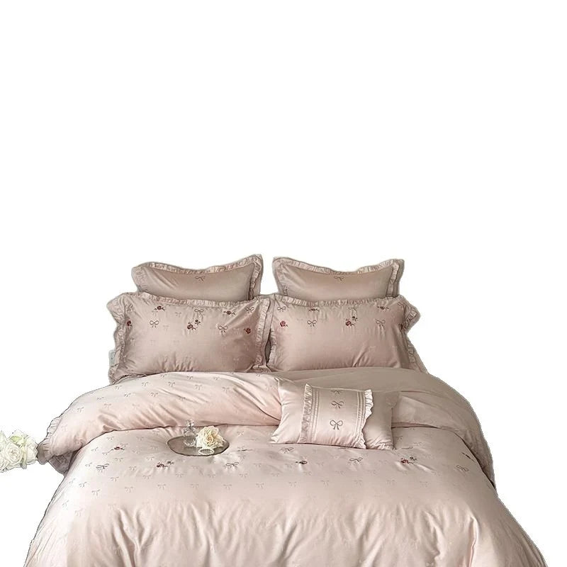 Bedding Set Silky Satin & Floral Embroidery Machine Washable