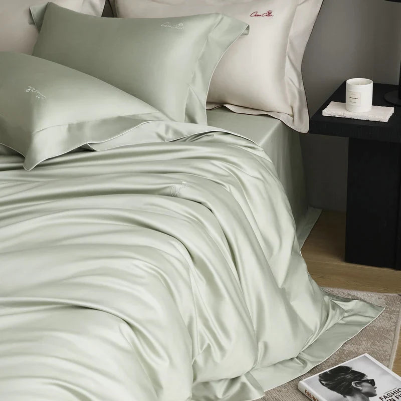 Bedding Set Silky Satin Hidden Zipper 4-Piece Set