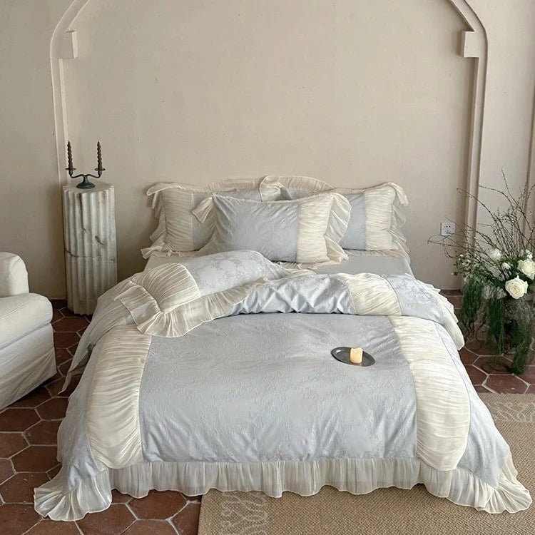 Bedding Set Silky Satin Jacquard Pleated Ruffle 4-Piece