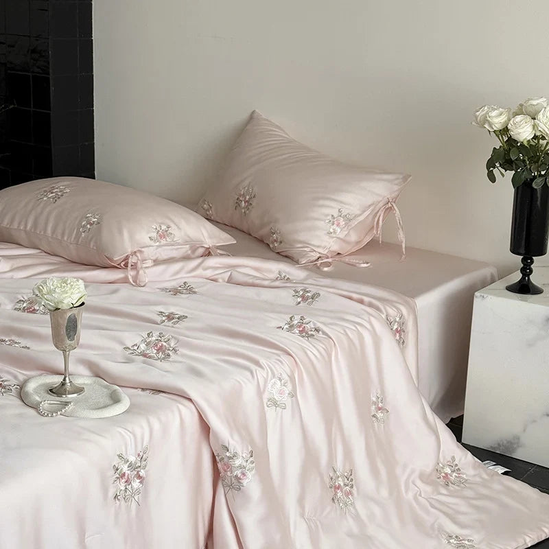 Bedding Set Silky Satin & Rose Embroidery