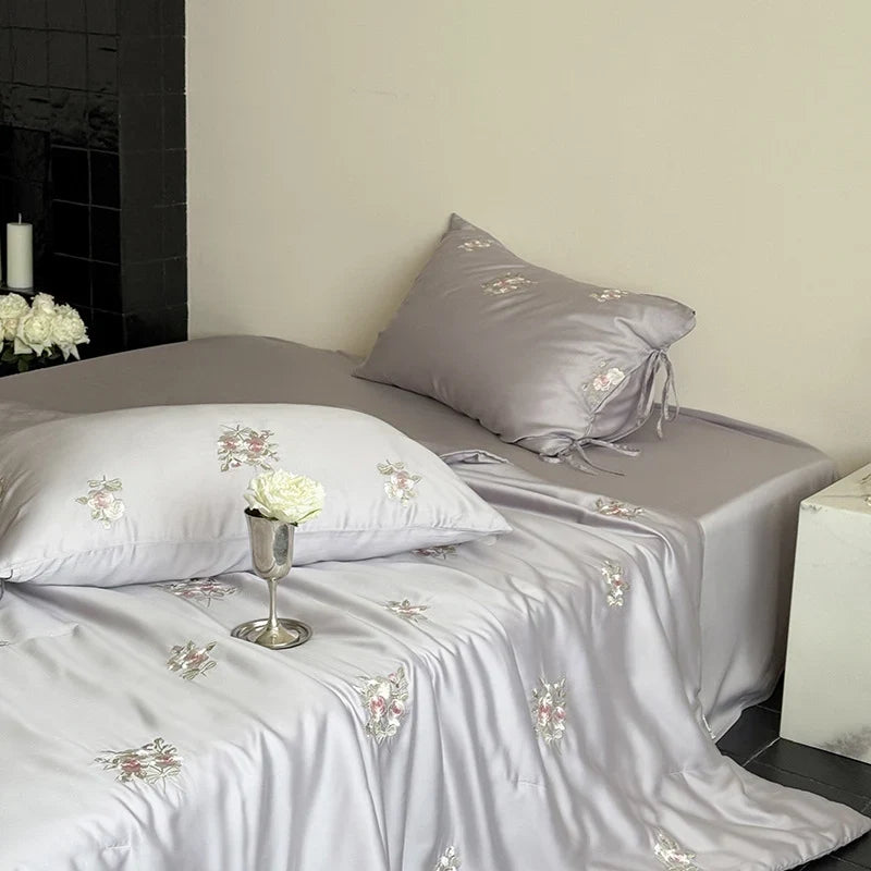 Bedding Set Silky Satin & Rose Embroidery