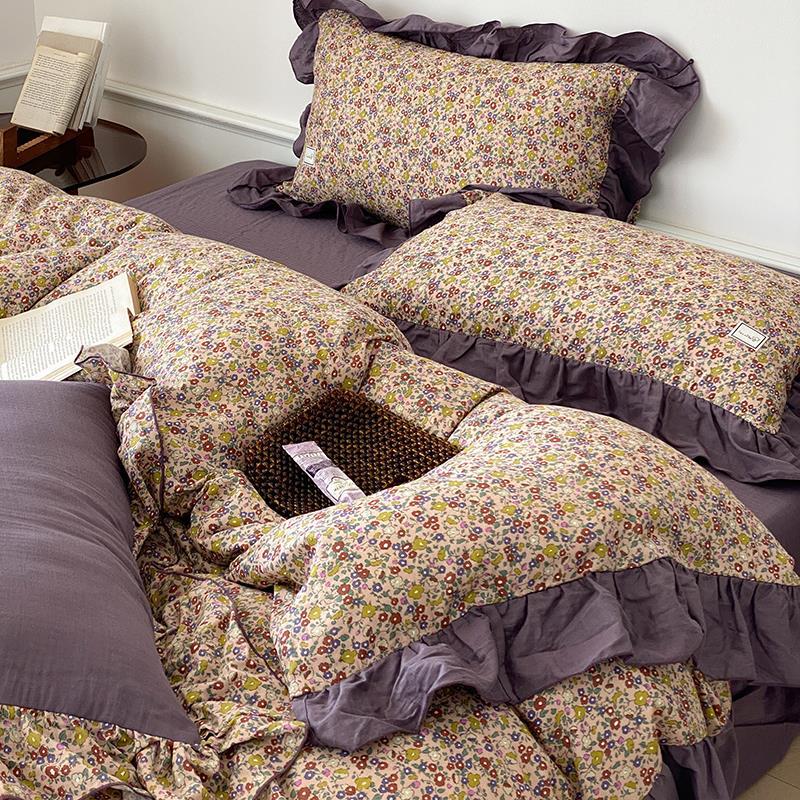 Bedding Set Soft & Breathable Cotton Floral Ruffle Concealed Zipper
