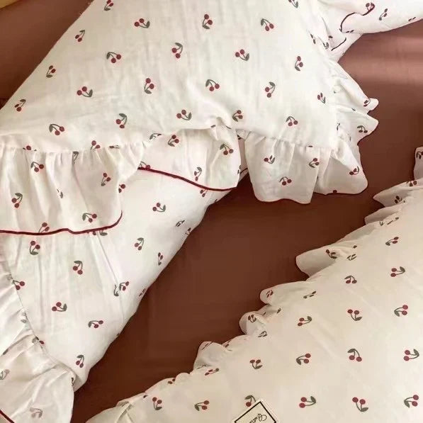 Bedding Set Soft & Breathable Cotton Floral Ruffle Concealed Zipper