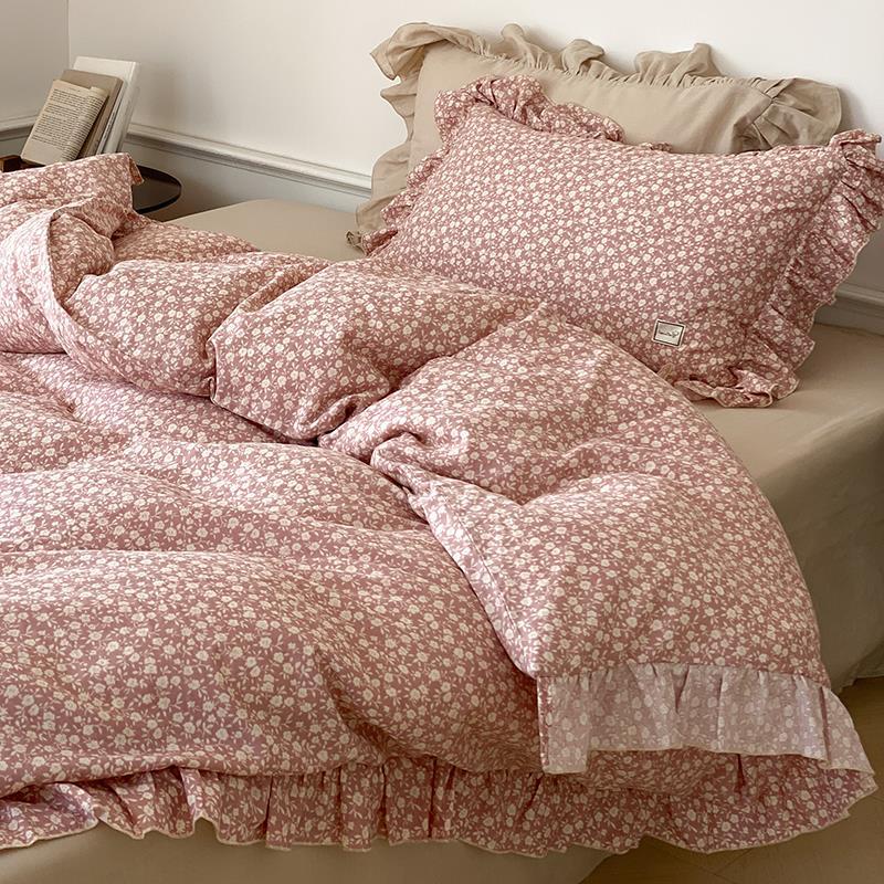 Bedding Set Soft & Breathable Cotton Floral Ruffle Concealed Zipper